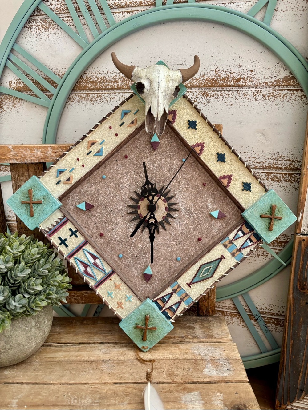 Southwest Cow Skull Clock NEW